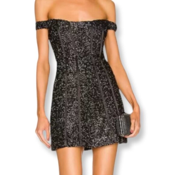 Alice McCall Dresses & Skirts - Alice McCall She's Electric Black Metallic Off Shoulder Mini Dress Size 8